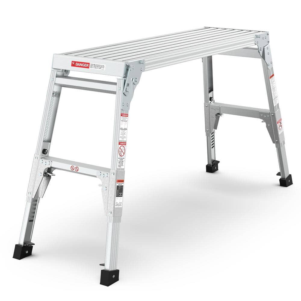 40 in. W Aluminum Work Platform Step Stool Ladder Folding Portable Adjustab