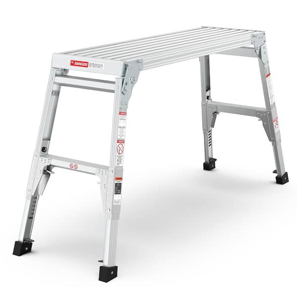 Unbranded 40 in. W Aluminum Work Platform Step Stool Ladder Folding Portable Adjustable 225 lbs. Load Capacity 7 ft. Reach Height