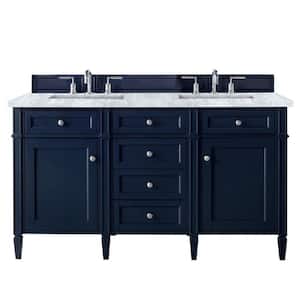 Brittany 60 in. W x 23.5 in.D x 34 in. H Double Bath Vanity in Victory Blue with Marble Top in Carrara White