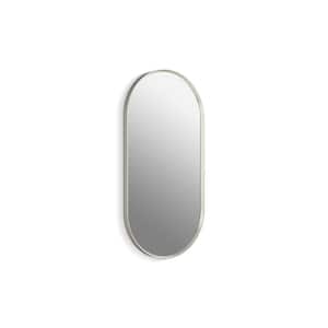 Essential 18 in. W x 36 in. H Oval Framed Wall Mount Bathroom Vanity Mirror in Brushed Nickel