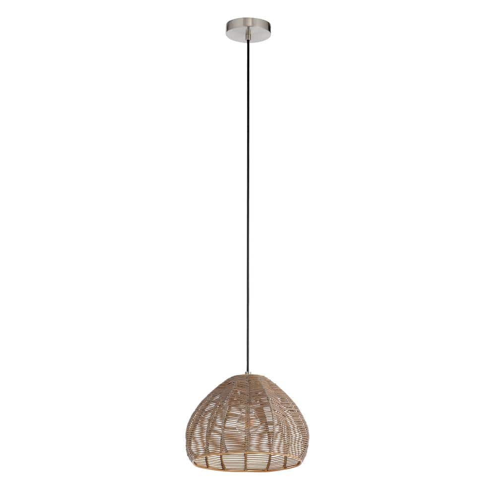 Gloriana 12.75" Woven Rattan Tulip-Shade Pendant Light in Brown