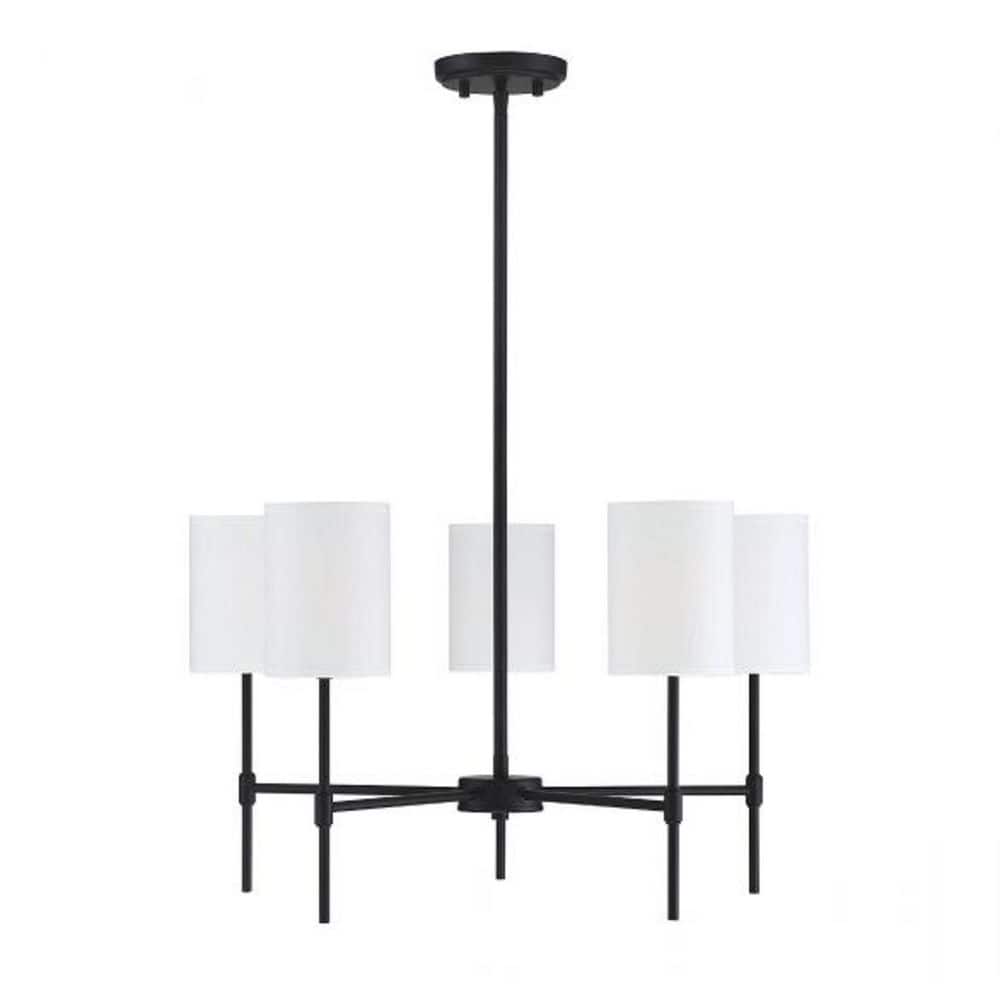 Matte Black and White Fabric 5-Light Chandelier