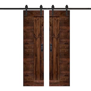 L Series 48 in. x 84 in. Kona Coffee Finished Solid Wood Double Sliding Barn Door with Hardware Kit - Assembly Needed