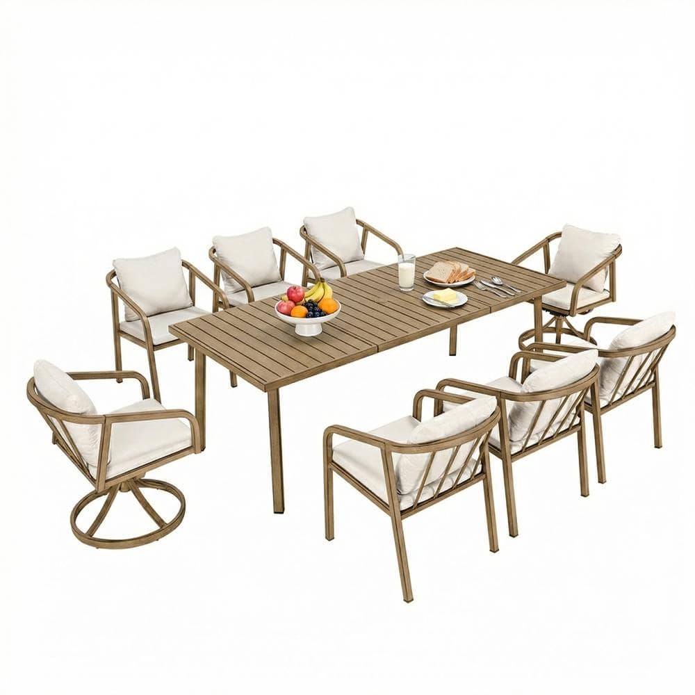 9-Piece Aluminum Outdoor Patio Dining Set with CushionGuard Beige Cushions, Teak price history on PriceWatchPro