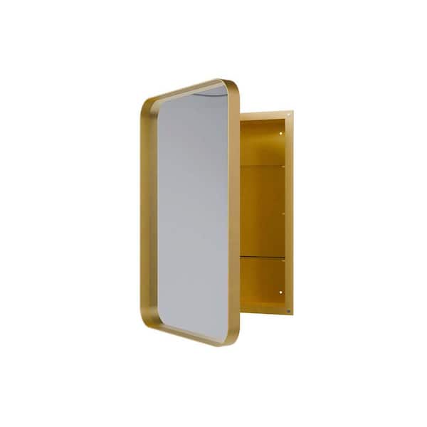 Gold 20 in W x 30 in. H Recessed Metal Framed Medicine Cabinet with Black Wall Mirror and Adjustable Shelves