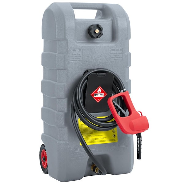 15 Gal. Gray Fuel Tank Container with Manual Transfer Pump and 10 ft. Hose, Portable Gasoline Can with Wheels