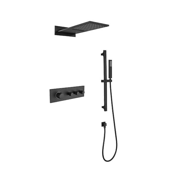 Nestfair 3-Spray Rectangle Wall Bar Shower Kit with Hand Shower in Matte Black