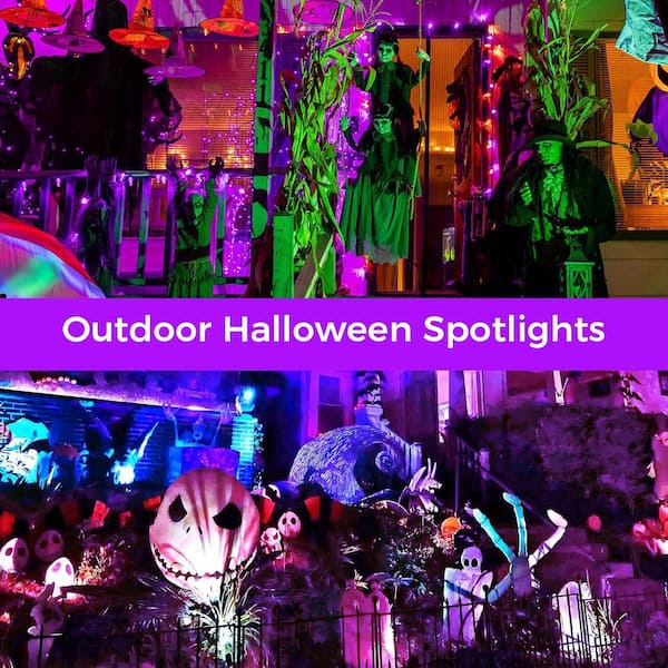 800 Lumen Black Integrated LED Floodlight, IP65 Waterproof Color-Changing Landscape Spotlight for Halloween Christmas