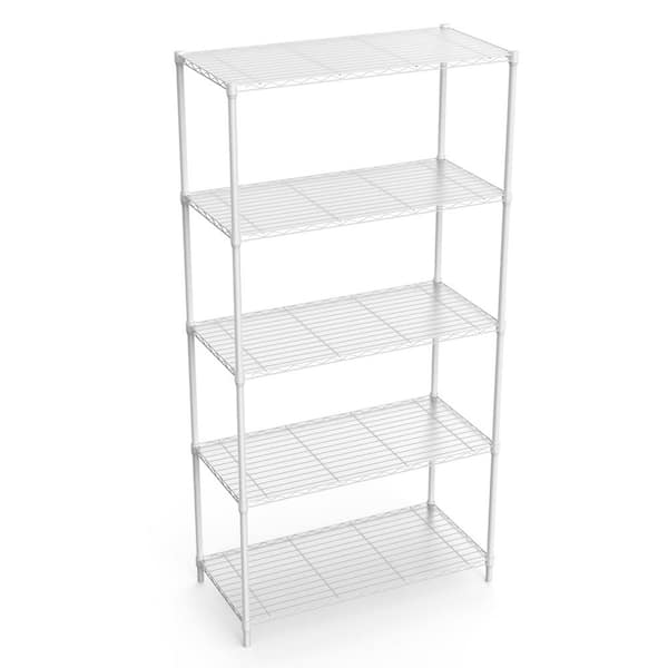 FUNKOL 5-Tier Heavy Duty Steel Wire Shelving Unit in White (16 in. W x 36 in. H x 72 in. D)