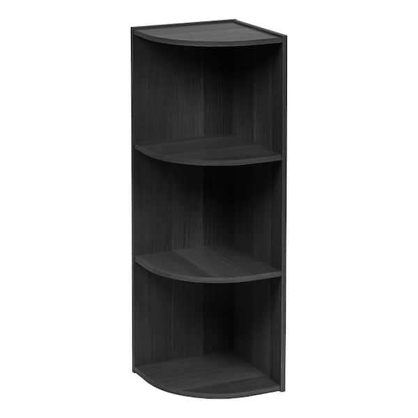 Black Faux Wood 3 Shelf Corner Bookcase, Bookcase And Storage
