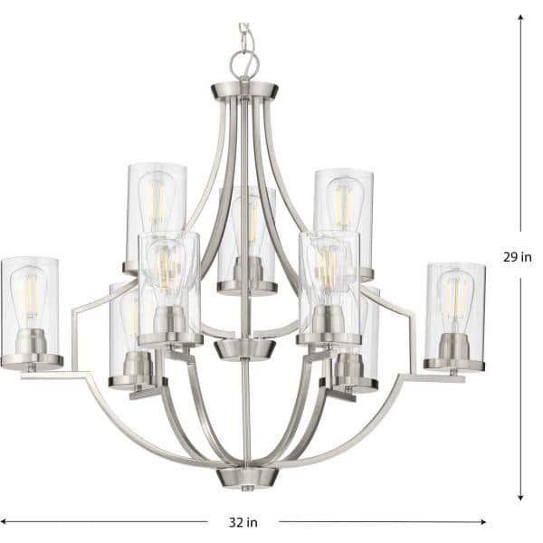 Lassiter 9-Light Modern Traditional Chandelier in Brushed Nickel with Clear Glass