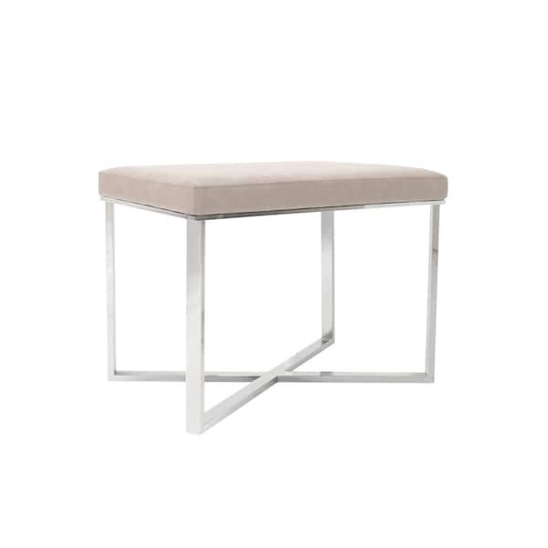 Pasargad Home Luxe 24 In. Silver Steel Frame Stool with Faux Leather Seat