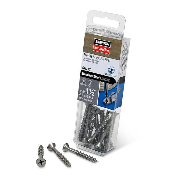 Simpson Strong-Tie #10 x 1-1/2 in. #2 Phillips Drive, Flat Head, Type 316 Stainless Steel Marine Screw (12-Pack)
