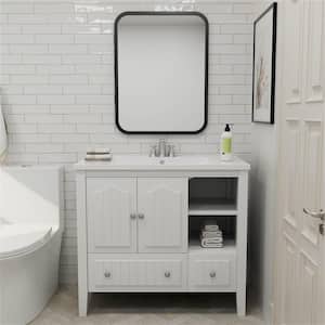 MID 36 in. W x 18 in. D x 32 in. H Freestanding Medium Bath Vanity in White with Pure White Ceramic Integrated Sink Top