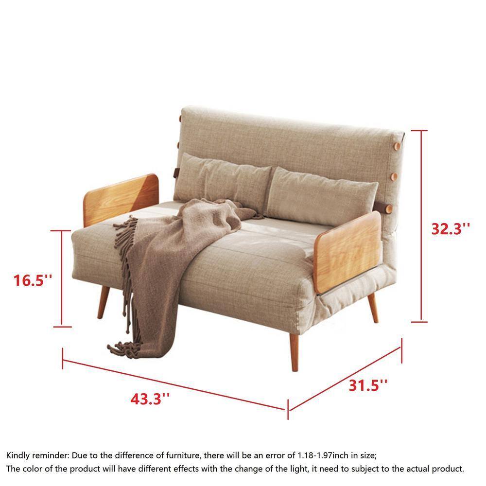 Sofa bed dimensions showing 32.3" depth and 43.3" length.