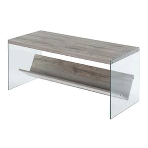 SoHo 40 in. Sandstone/Glass Medium Rectangle Wood Coffee Table with Shelf