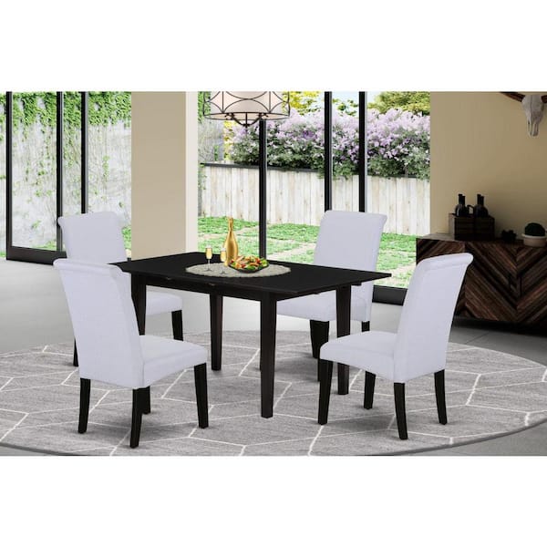 East West Furniture 5-Piece Rectangular Black Finish Solid Wood Top-Upholstered Dining Room Set with High Back-Seats 4