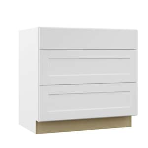 Shaker Satin White Stock Assembled Pots and Pans Drawer Base Kitchen Cabinet 36 in. x 34.5 in. x 24 in.