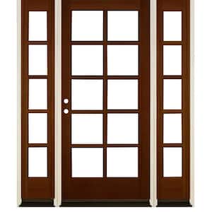 64 in. x 80 in. French RH Full Lite Clear Glass Red Chestnut Stain Douglas Fir Prehung Front Door with DSL