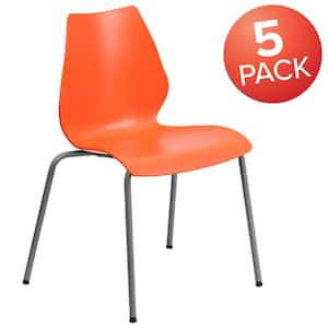 Orange Plastic Stack Chairs (Set of 5)