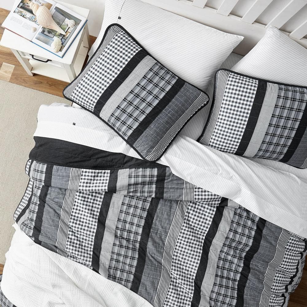 Grey Heather Cotton Twin Reversible Quilt Set