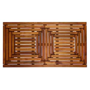 Oiled Teak Wood Double-Framed Shower and Bath Mat 39 in. x 19 in.