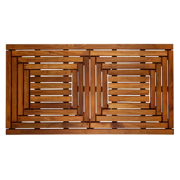 Unbranded Oiled Teak Wood Double-Framed Shower and Bath Mat 39 in. x 19 in.