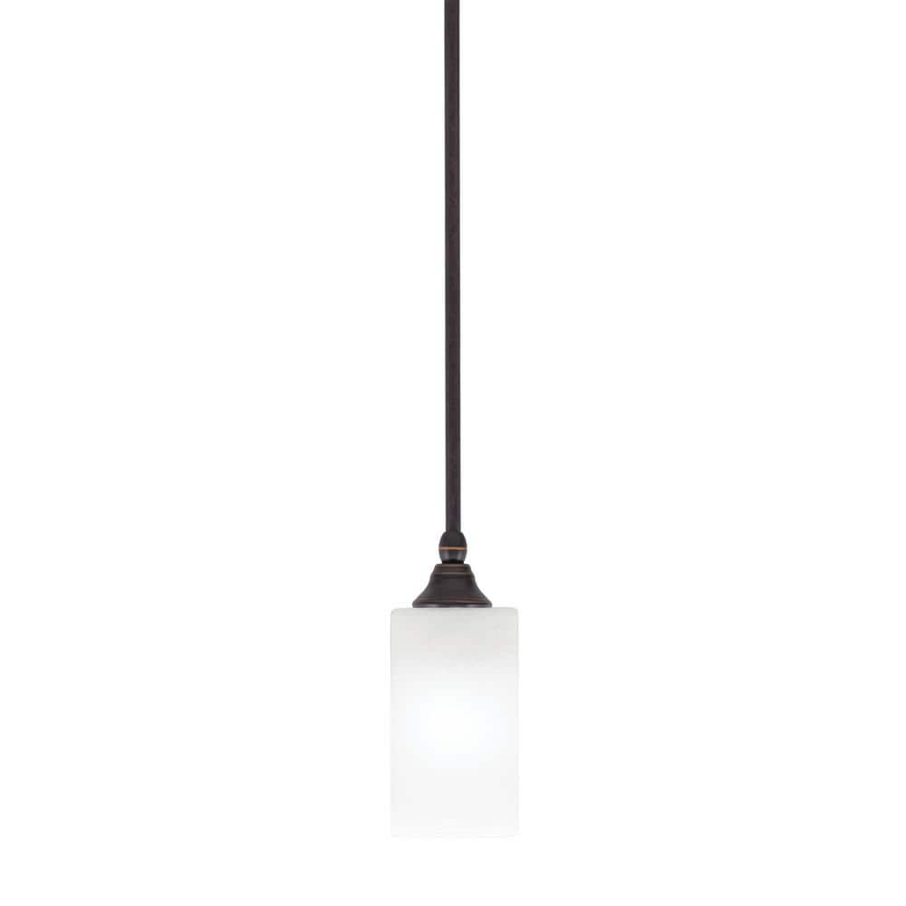 Sparta 100-Watt 1-Light Dark Granite Shaded Pendant Light with White Marble