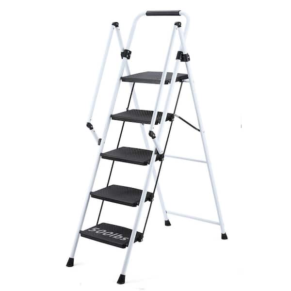 5.2 ft. White Steel Folding 5 Step Ladder (8 ft. Reach), 300 lb. Load Capacity