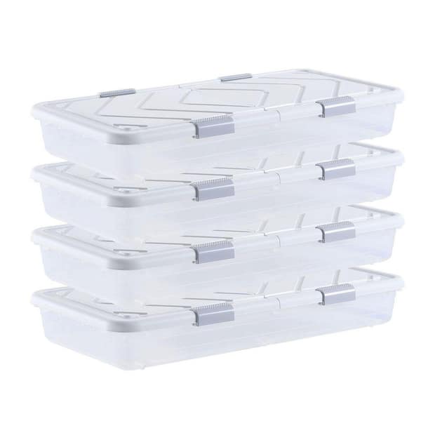 Under Bed Storage with Wheels, 31.7 x 15.6 x 6.9 in. Underbed Containers, Underbed Shoes Organizer, (4-Pack)