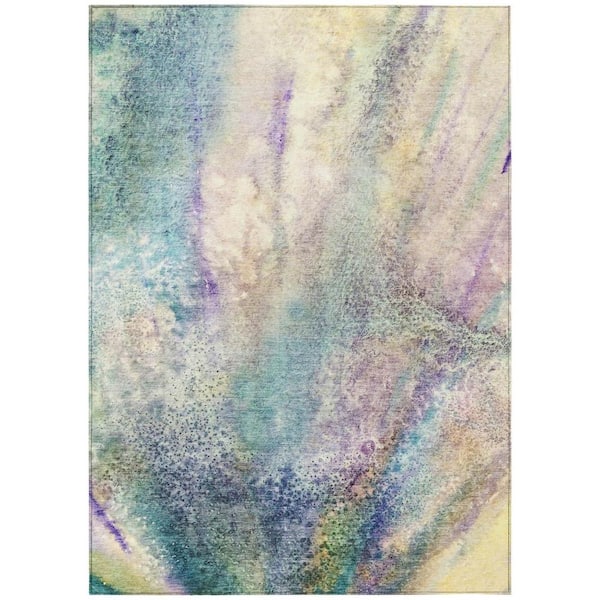 HomeRoots Beige Blue and Gray 9 ft. x 12 ft. Abstract Indoor / Outdoor Area Rug