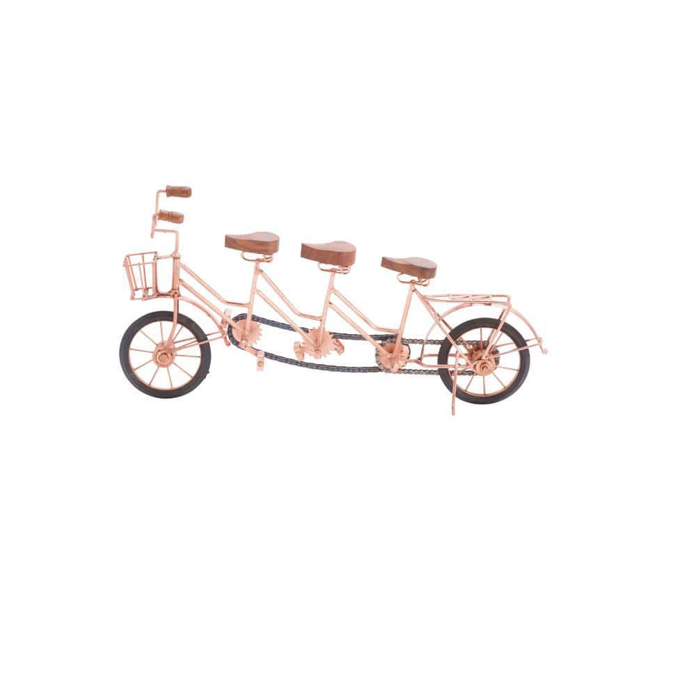Copper and Wood Tandem Bicycle Sculpture, 21"
