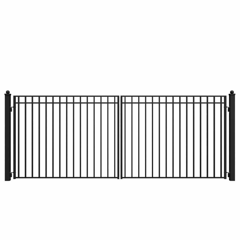 Madrid 16 ft. x 6 ft. Black Steel Dual Driveway Fence Gate