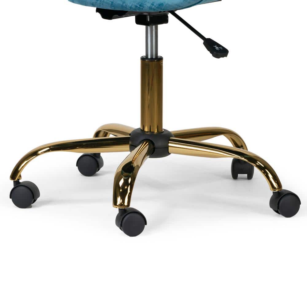 Turquoise Velvet Swivel Office Chair with Gold Base