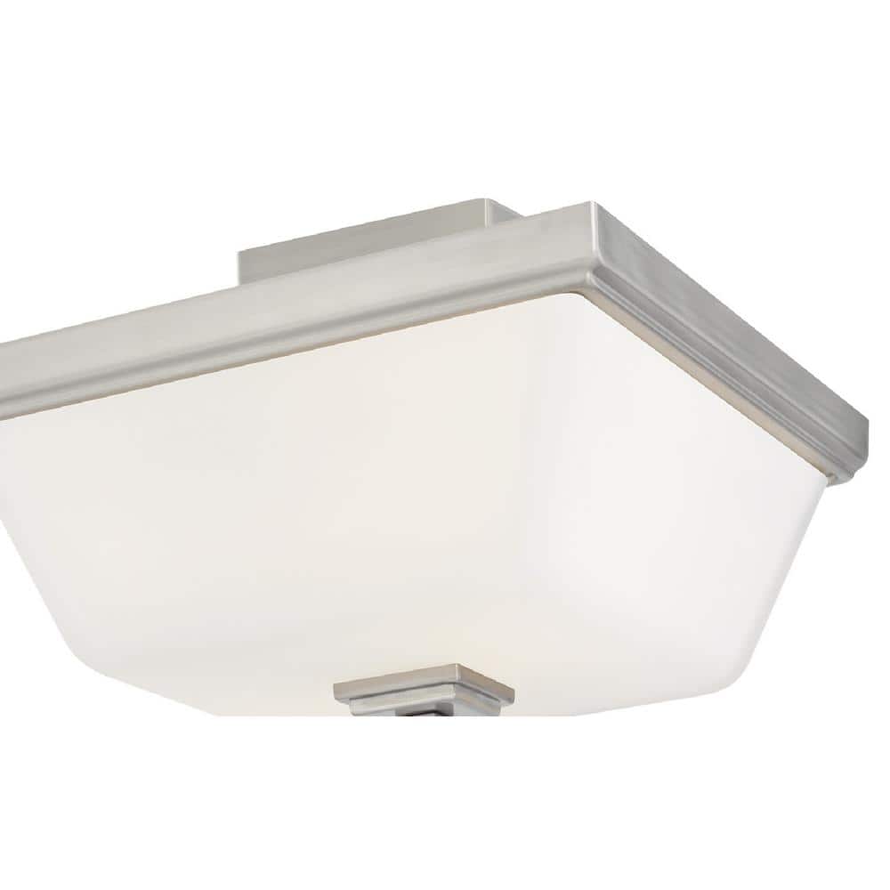 Brushed Nickel 2-Light Semi-Flush Mount with Glass Shade