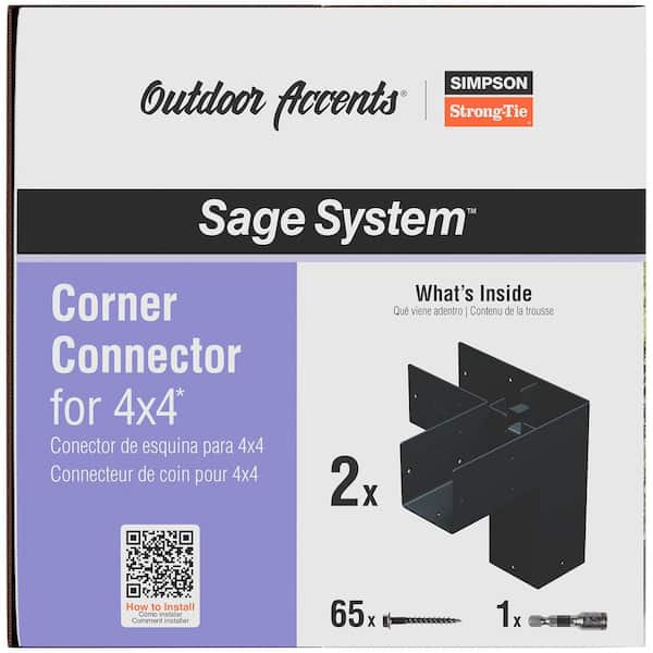 Outdoor Accents Sage System Black Powder-Coated Corner Connector for 4x4 with Screws (2-Pack)