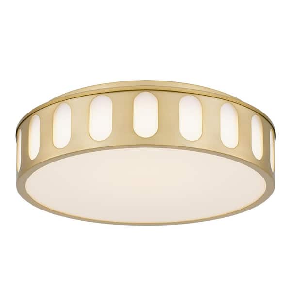 BRIXON Opera 15.15 in. Antique Brass 5-CCT LED Flush Mount with Frosted Shade