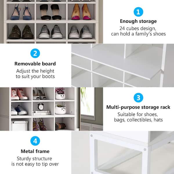 BYBLIGHT 43.9 in. H x 33.5 in. W White Shoe Storage Cabinet with Coat Rack, Entryway  Shoe Rack with Flip Door and 12 Shoe Cubbies BB-XK0207GX - The Home Depot