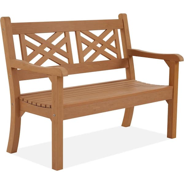 Teak 49''W All-Weather Poly Lumber Outdoor Loveseat 2-Person Garden Bench