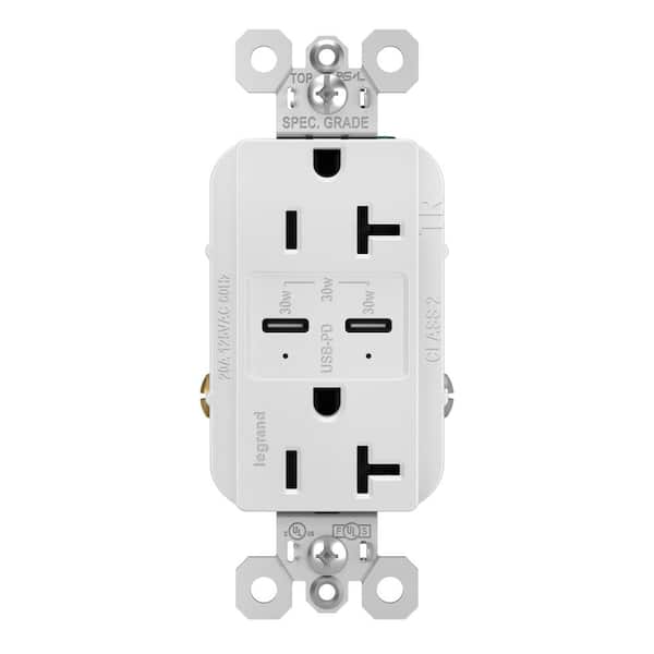 radiant 20 Amp 125-Volt Tamper-Resistant Duplex Outlet with Ultra-Fast PLUS Power Delivery USB C/C, White