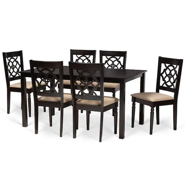 Baxton Studio Renaud 7-Piece Sand and Dark Brown Dining Set