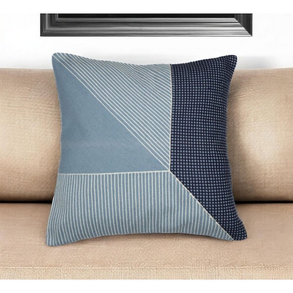 HomeRoots Blue, White Geometric Polyester 20 in. x 20 in. Throw Pillow