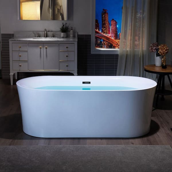 WOODBRIDGE Haswell 67 in. Acrylic Flatbottom Double Ended Bathtub with Matte Black Overflow and Drain Included in White