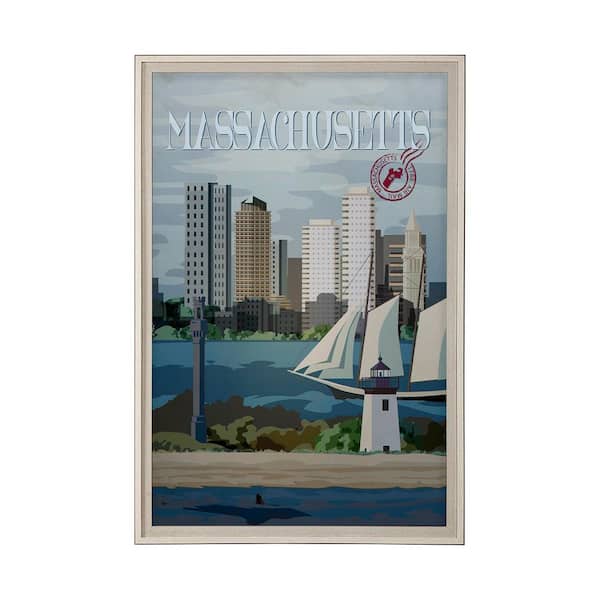 Massachusetts Go Series Brown Framed Wall Art 61.5 in. x 41.5 in.