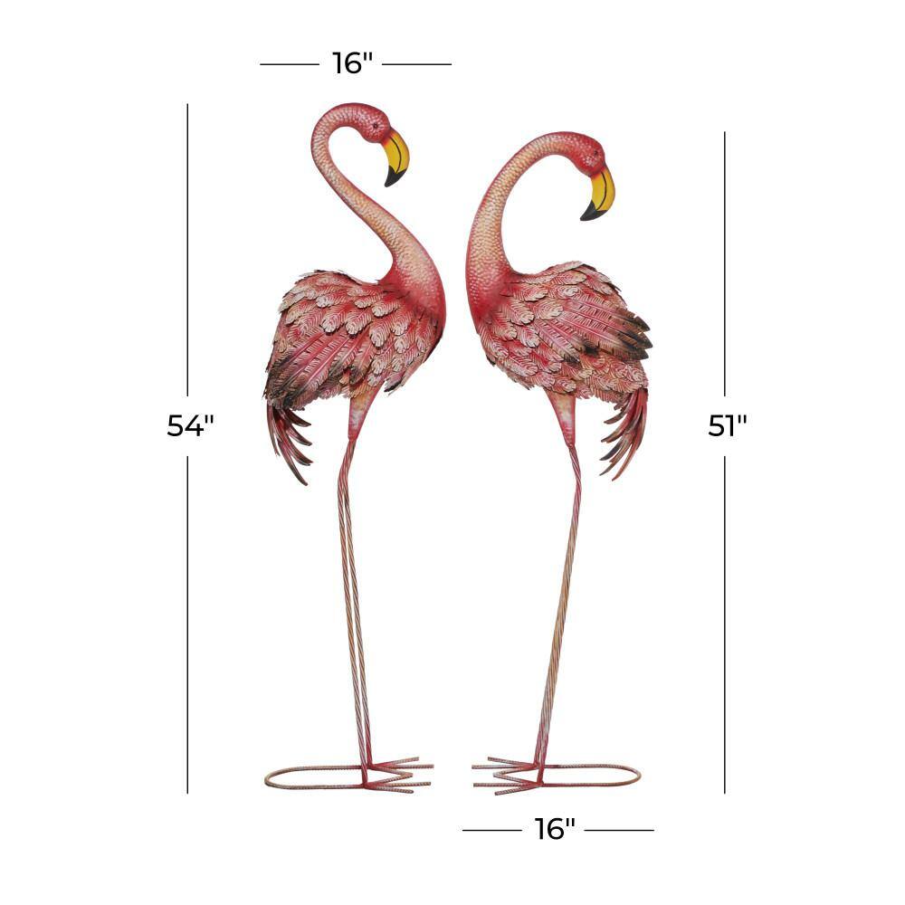 Pink and Yellow Iron Flamingo Garden Sculptures, Set of 2
