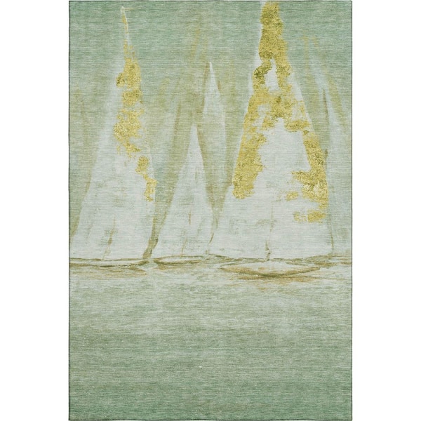 Mayfield Premium Machine Washable Abstract AMF2084 Green 10 ft. x 14 ft. Area Rug