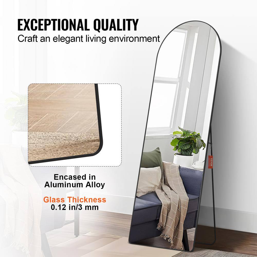 Arched Black Aluminum Full Length Mirror with Stand