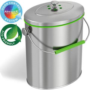 1.6 Gal. Titanium Oval Compost Bin with AbsorbX Odor Filter System, Pest-Proof, Rust-Free Kitchen Countertop Trash Can