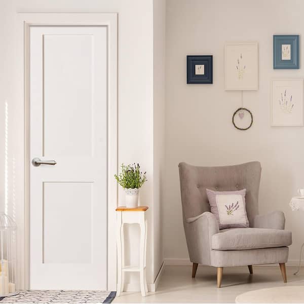 24 in. x 80 in. Craftsman Shaker Primed MDF 2-Panel Right-Hand Solid Core Wood Single Prehung Interior Door
