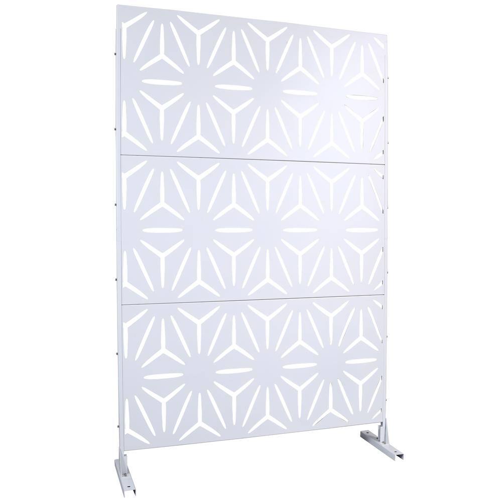 Full view of a white geometric privacy screen panel.